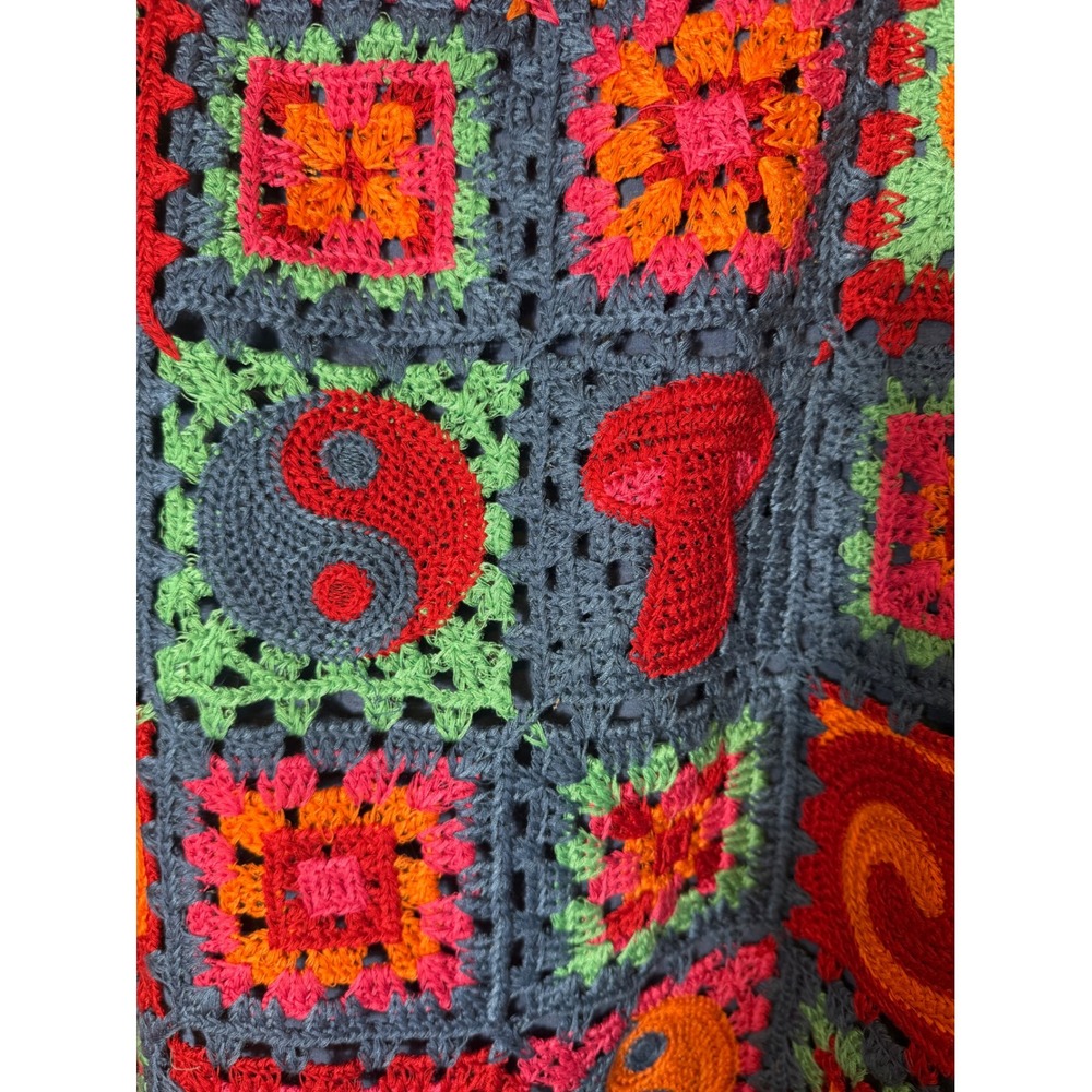 Farm Rio Crochet Mini Skirt Womens XL Blue NWT Multi Granny Square Mushroom - Picture 4 of 15